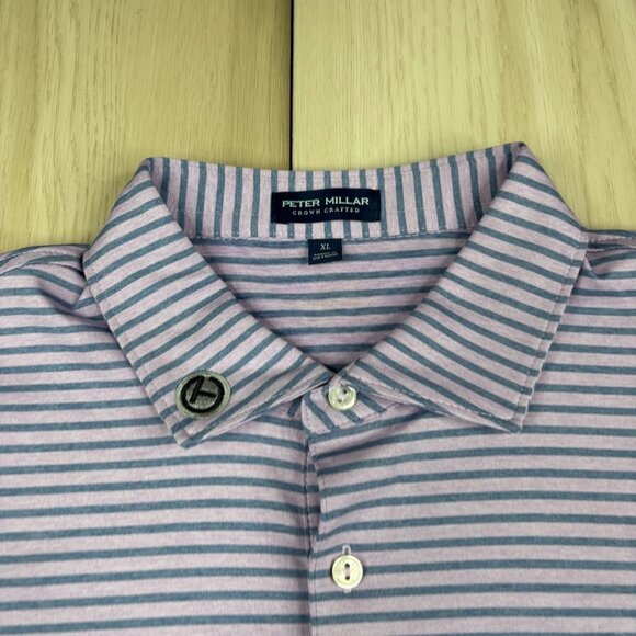 Peter Millar Mens Purple Striped Scotty Cameron Agave Man Stretch Polo Shirt XL - Picture 4 of 14